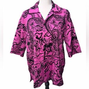 Urban Outfitters Y2K Velvet Dragon Fuchsia Short Sleeve Streetwear Shirt Size S